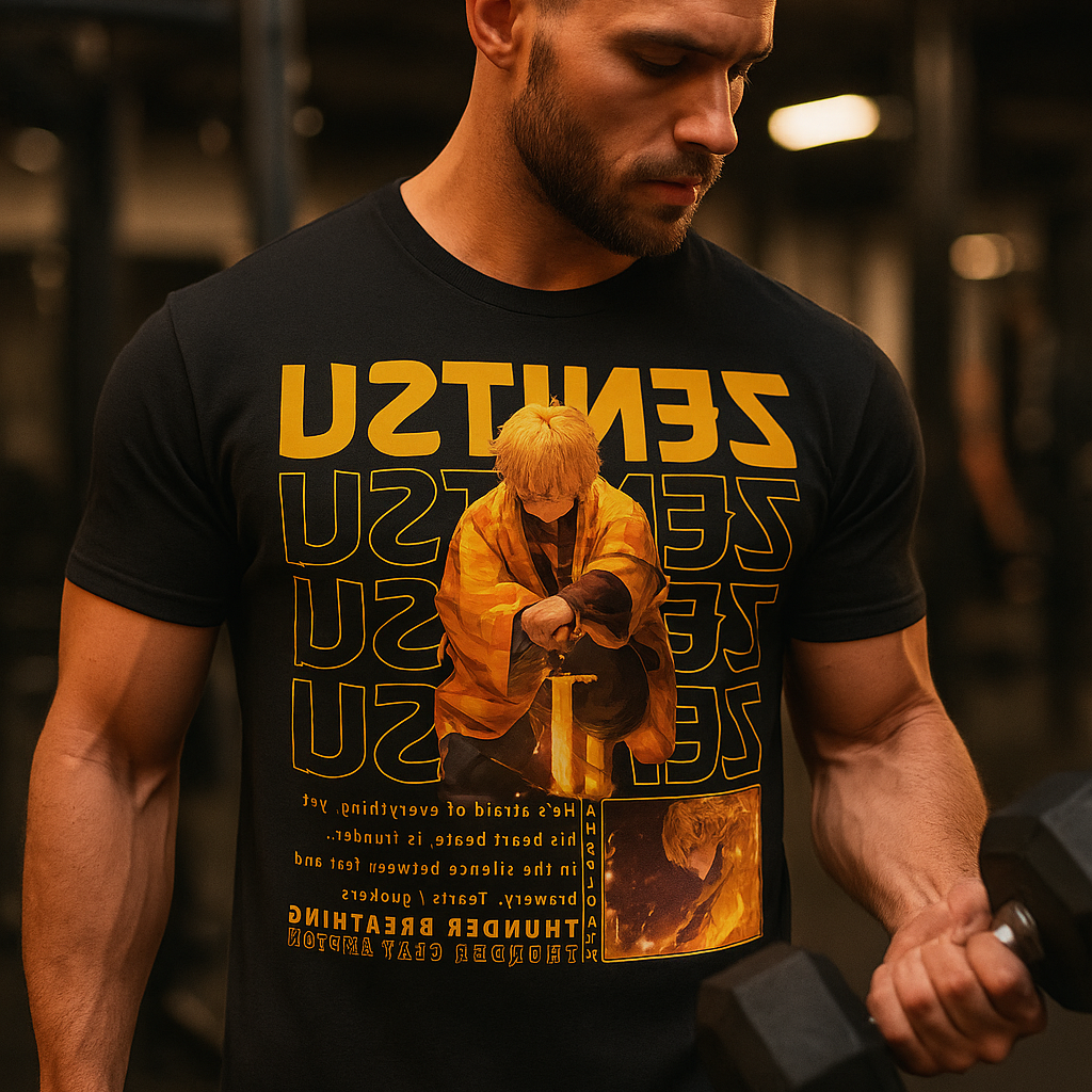 Model wearing Zenitsu Oversized Black T-Shirt – Krypton Studio Streetwear Collection