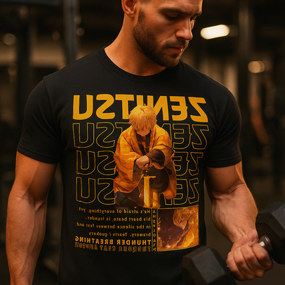 Model wearing Zenitsu Oversized Black T-Shirt – Krypton Studio Streetwear Collection